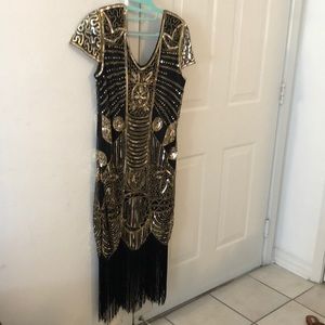Roaring 20s, Gatsby, black, gold beautiful dress